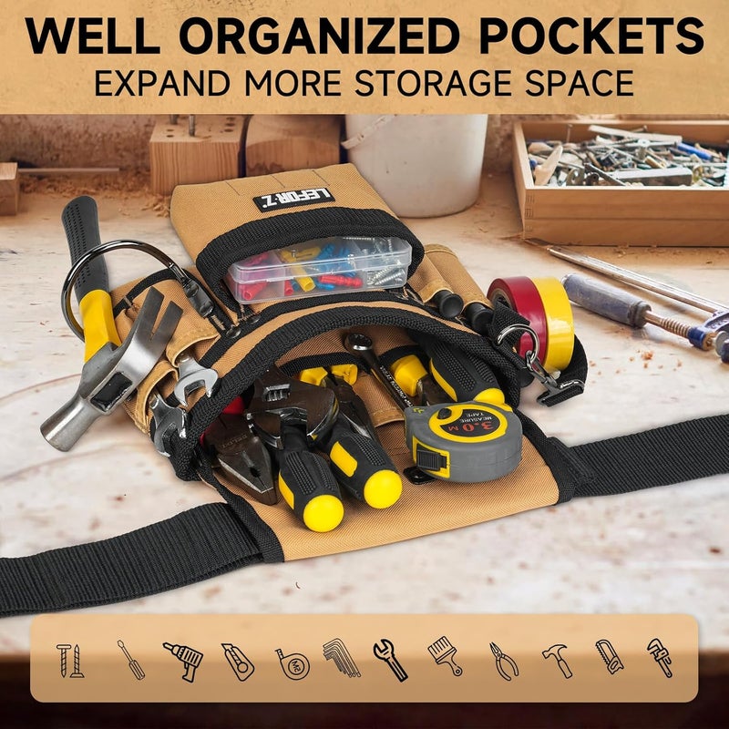LEFORZ Tool Belt,Magnetic Tool Pouch,14-Pockets Tool Belts for Men,Detachable & Adjustable Tool Pouch belt for Electrician,Carpenter,Construction,Work Apron,Utility Belt,Black-Brown - Image 5